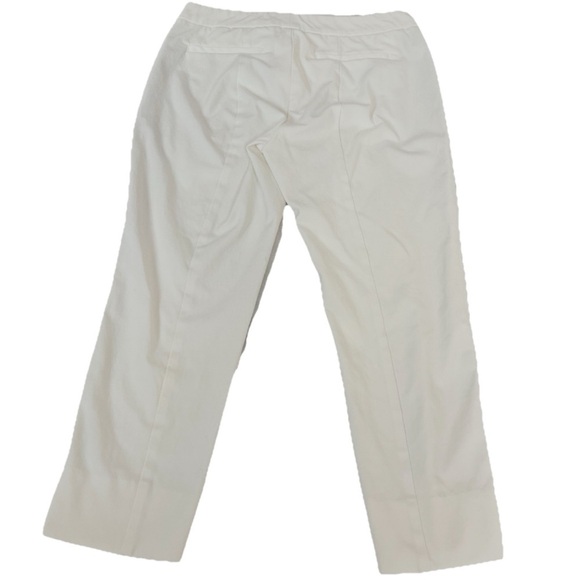 Ecru Straight Leg Mid Rise Crop Ankle Pants Solid White Button Accent Size 8 - Picture 2 of 8